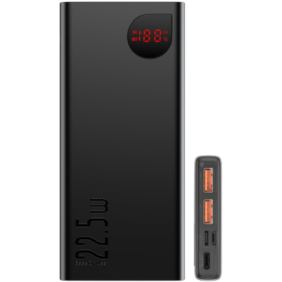 Baseus PowerBank Adaman με Ψηφιακή Οθόνη LED - Φορητή Μπαταρία Φόρτισης με 2 x USB-Α / 1 x Type-C - 10000mAh - 22.5W - Black (PPAD070001)