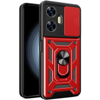 Bodycell Armor Slide - Ανθεκτική Θήκη Realme C55 με Κάλυμμα για την Κάμερα & Μεταλλικό Ring Holder - Red (5206015018695)