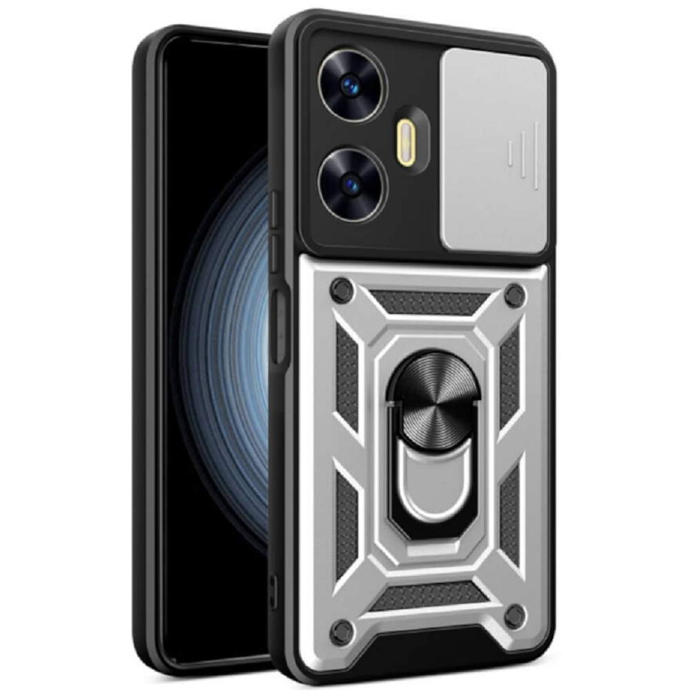 Bodycell Armor Slide - Ανθεκτική Θήκη Realme C55 με Κάλυμμα για την Κάμερα & Μεταλλικό Ring Holder - Silver (5206015018701)