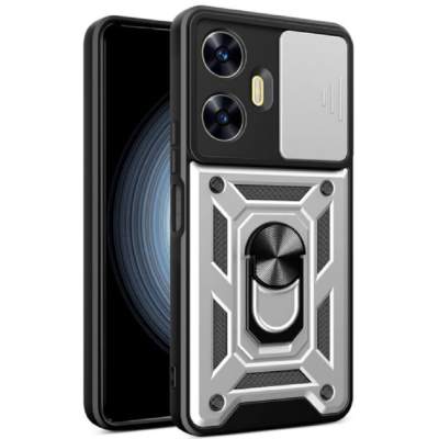 Bodycell Armor Slide - Ανθεκτική Θήκη Realme C55 με Κάλυμμα για την Κάμερα & Μεταλλικό Ring Holder - Silver (5206015018701)