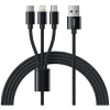 Veger V303 Premium 3 in 1 Charging Cable - Καλώδιο Φόρτισης και Μεταφοράς Δεδομένων USB-A σε Lightning / Type-C / MicroUSB - 150cm - 2.4A - Black (6970453555935)