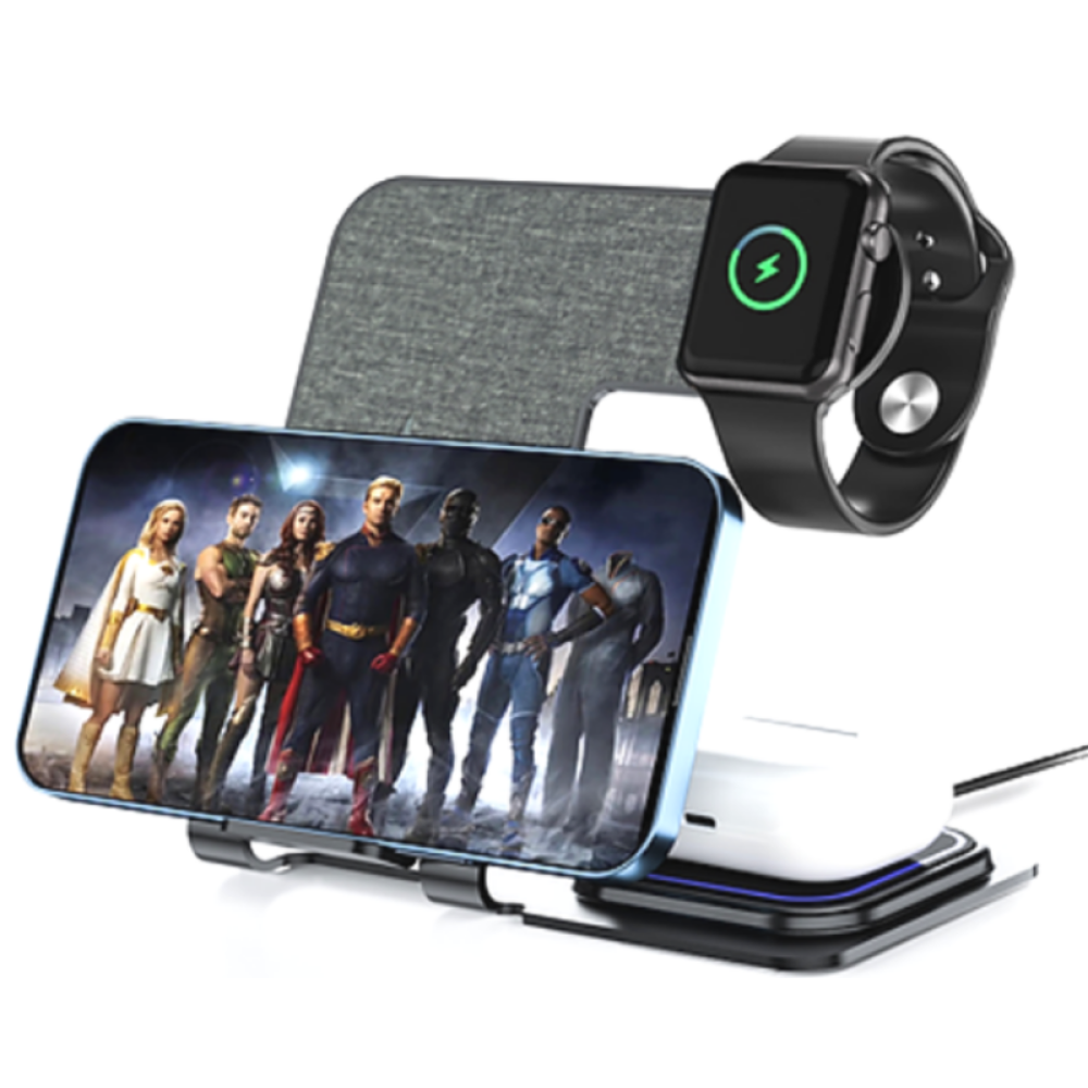 Veger Y9 3 in 1 Wireless Charging Station - Βάση Ασύρματης Φόρτισης Qi για Smartphone / Airpods / Apple Watch - Tarnish Grey (6970453556109)