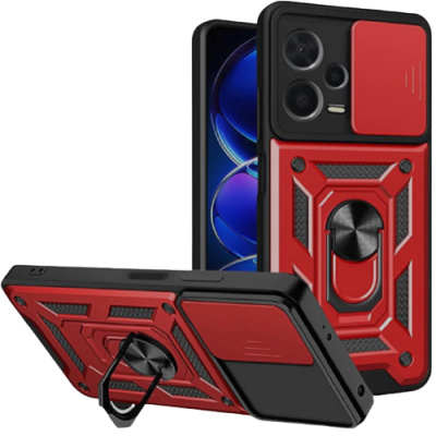 Bodycell Armor Slide - Ανθεκτική Θήκη Xiaomi Redmi Note 12 Pro Plus με Κάλυμμα για την Κάμερα & Μεταλλικό Ring Holder - Red (5206015020544)