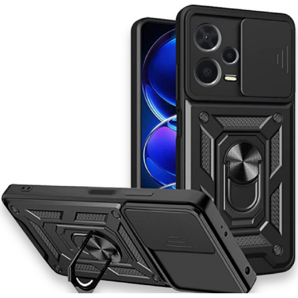 Bodycell Armor Slide - Ανθεκτική Θήκη Xiaomi Redmi Note 12 Pro Plus με Κάλυμμα για την Κάμερα & Μεταλλικό Ring Holder - Black (5206015020537)