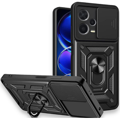 Bodycell Armor Slide - Ανθεκτική Θήκη Xiaomi Redmi Note 12 Pro Plus με Κάλυμμα για την Κάμερα & Μεταλλικό Ring Holder - Black (5206015020537)