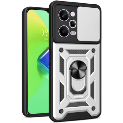Bodycell Armor Slide - Ανθεκτική Θήκη Xiaomi Redmi Note 12 Pro 5G / Poco X5 Pro με Κάλυμμα για την Κάμερα & Μεταλλικό Ring Holder - Silver (5206015020520)