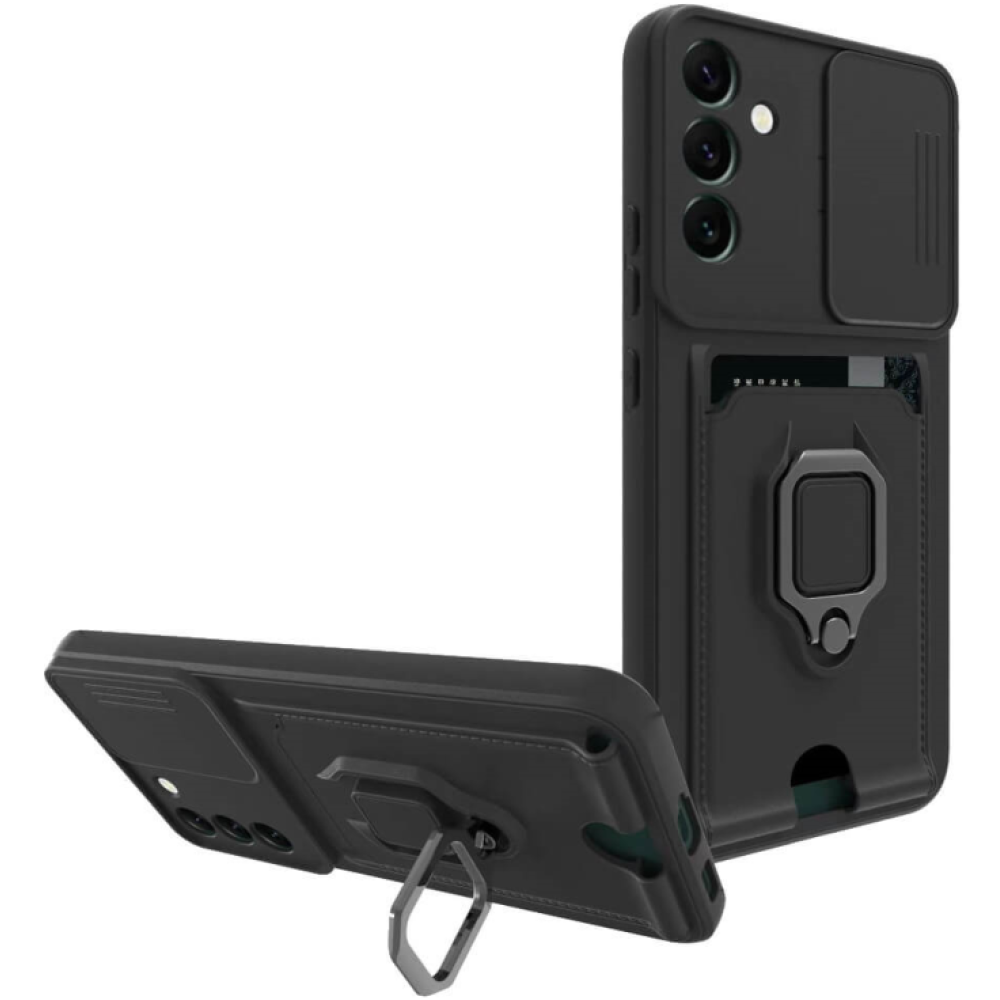 Bodycell Multifunction - Ανθεκτική Θήκη Samsung Galaxy A14 με Λουράκι Λαιμού / Κάλυμμα Κάμερας / Ring Holder / Υποδοχή Κάρτας - Black (5206015012679)