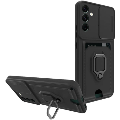 Bodycell Multifunction - Ανθεκτική Θήκη Samsung Galaxy A14 με Λουράκι Λαιμού / Κάλυμμα Κάμερας / Ring Holder / Υποδοχή Κάρτας - Black (5206015012679)