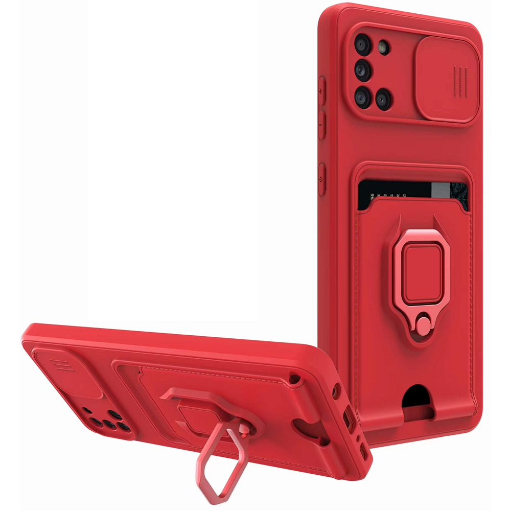 Bodycell Multifunction - Ανθεκτική Θήκη Samsung Galaxy A31 με Λουράκι Λαιμού / Κάλυμμα Κάμερας / Ring Holder / Υποδοχή Κάρτας - Red (5206015012921)