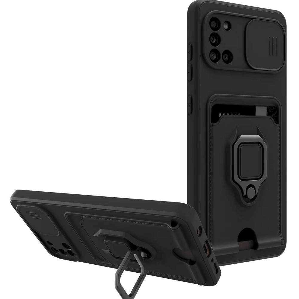 Bodycell Multifunction - Ανθεκτική Θήκη Samsung Galaxy A31 με Λουράκι Λαιμού / Κάλυμμα Κάμερας / Ring Holder / Υποδοχή Κάρτας - Black (5206015012709)