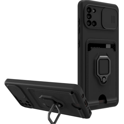 Bodycell Multifunction - Ανθεκτική Θήκη Samsung Galaxy A31 με Λουράκι Λαιμού / Κάλυμμα Κάμερας / Ring Holder / Υποδοχή Κάρτας - Black (5206015012709)