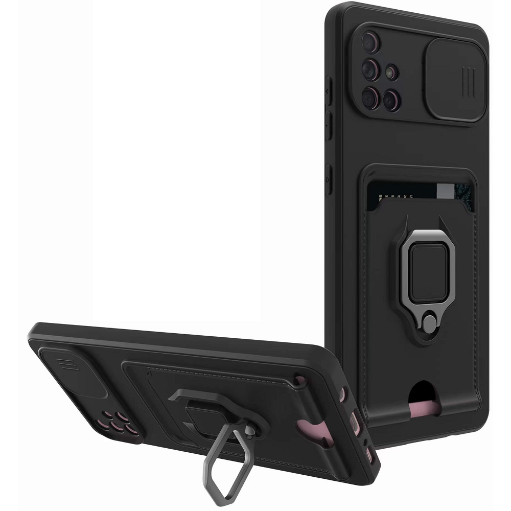 Bodycell Multifunction - Ανθεκτική Θήκη Samsung Galaxy A71 με Λουράκι Λαιμού / Κάλυμμα Κάμερας / Ring Holder / Υποδοχή Κάρτας - Black (5206015013072)