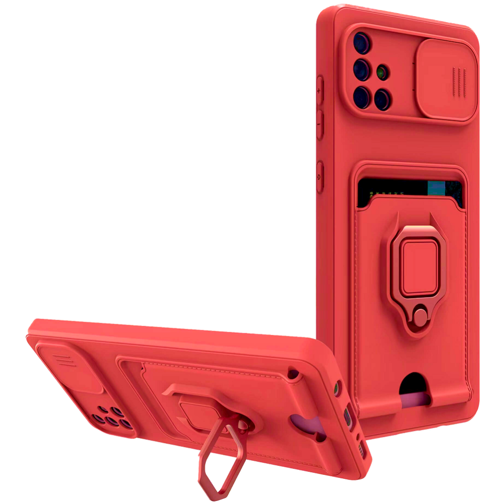Bodycell Multifunction - Ανθεκτική Θήκη Samsung Galaxy A71 με Λουράκι Λαιμού / Κάλυμμα Κάμερας / Ring Holder / Υποδοχή Κάρτας - Red (5206015013140)