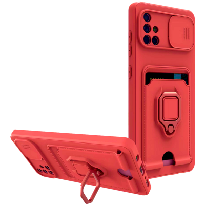 Bodycell Multifunction - Ανθεκτική Θήκη Samsung Galaxy A71 με Λουράκι Λαιμού / Κάλυμμα Κάμερας / Ring Holder / Υποδοχή Κάρτας - Red (5206015013140)