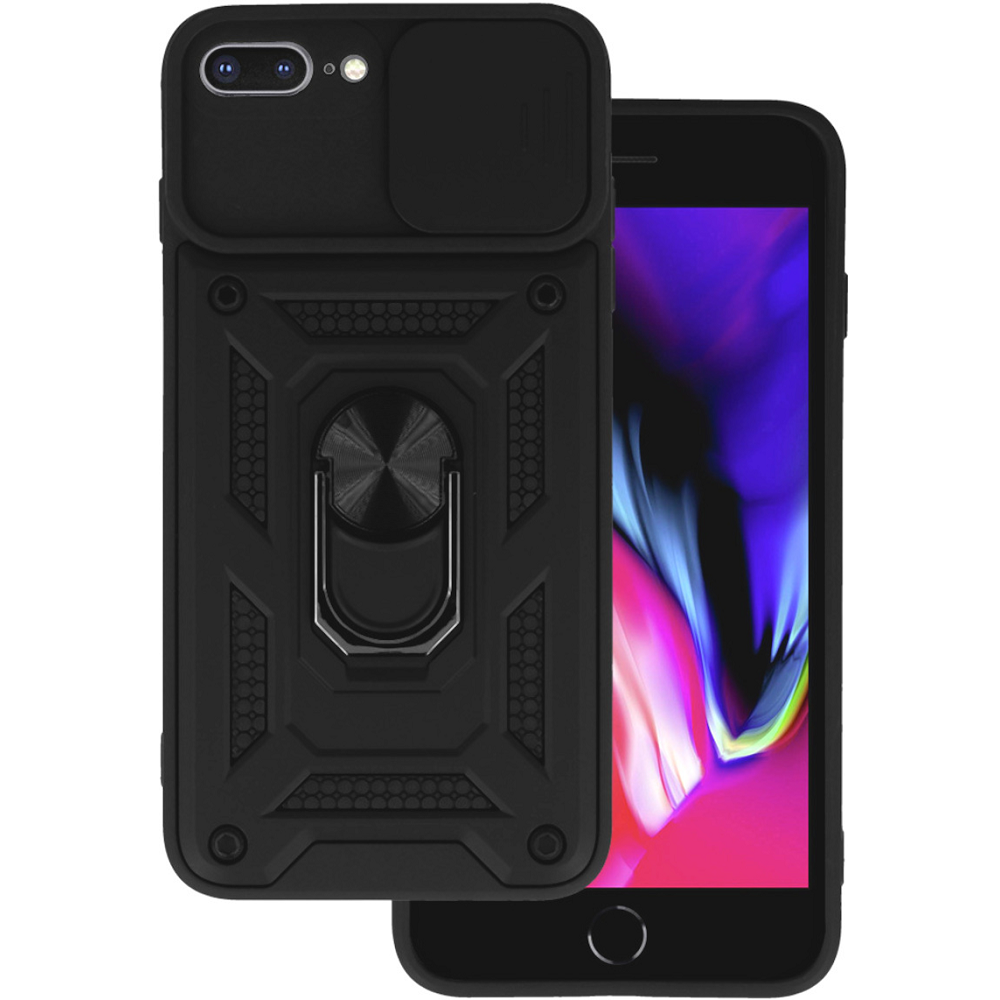 Bodycell Armor Slide - Ανθεκτική Θήκη Apple iPhone 8 Plus / 7 Plus με Κάλυμμα για την Κάμερα & Μεταλλικό Ring Holder - Black (5206015005121)