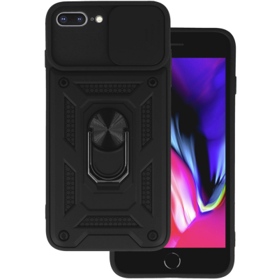 Bodycell Armor Slide - Ανθεκτική Θήκη Apple iPhone 8 Plus / 7 Plus με Κάλυμμα για την Κάμερα & Μεταλλικό Ring Holder - Black (5206015005121)