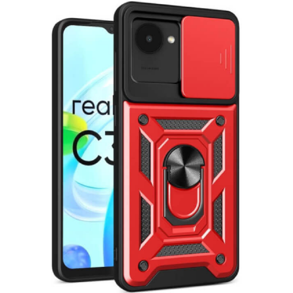 Bodycell Armor Slide - Ανθεκτική Θήκη Realme C30 με Κάλυμμα για την Κάμερα & Μεταλλικό Ring Holder - Red (5206015018787)