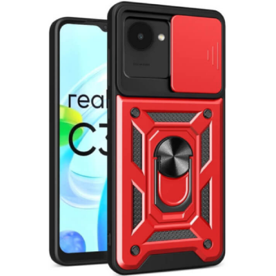 Bodycell Armor Slide - Ανθεκτική Θήκη Realme C30 με Κάλυμμα για την Κάμερα & Μεταλλικό Ring Holder - Red (5206015018787)