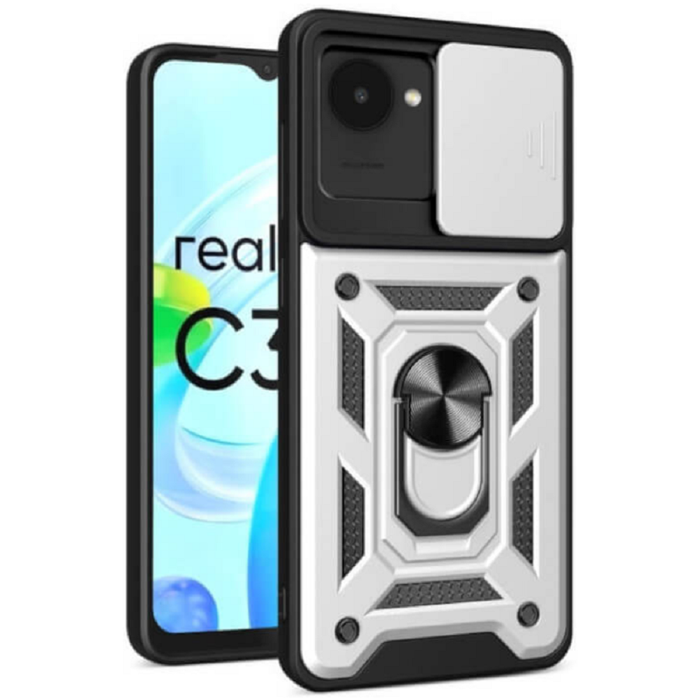 Bodycell Armor Slide - Ανθεκτική Θήκη Realme C30 με Κάλυμμα για την Κάμερα & Μεταλλικό Ring Holder - Silver (5206015018800)