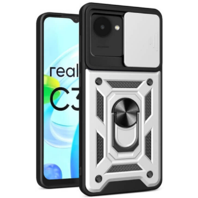 Bodycell Armor Slide - Ανθεκτική Θήκη Realme C30 με Κάλυμμα για την Κάμερα & Μεταλλικό Ring Holder - Silver (5206015018800)