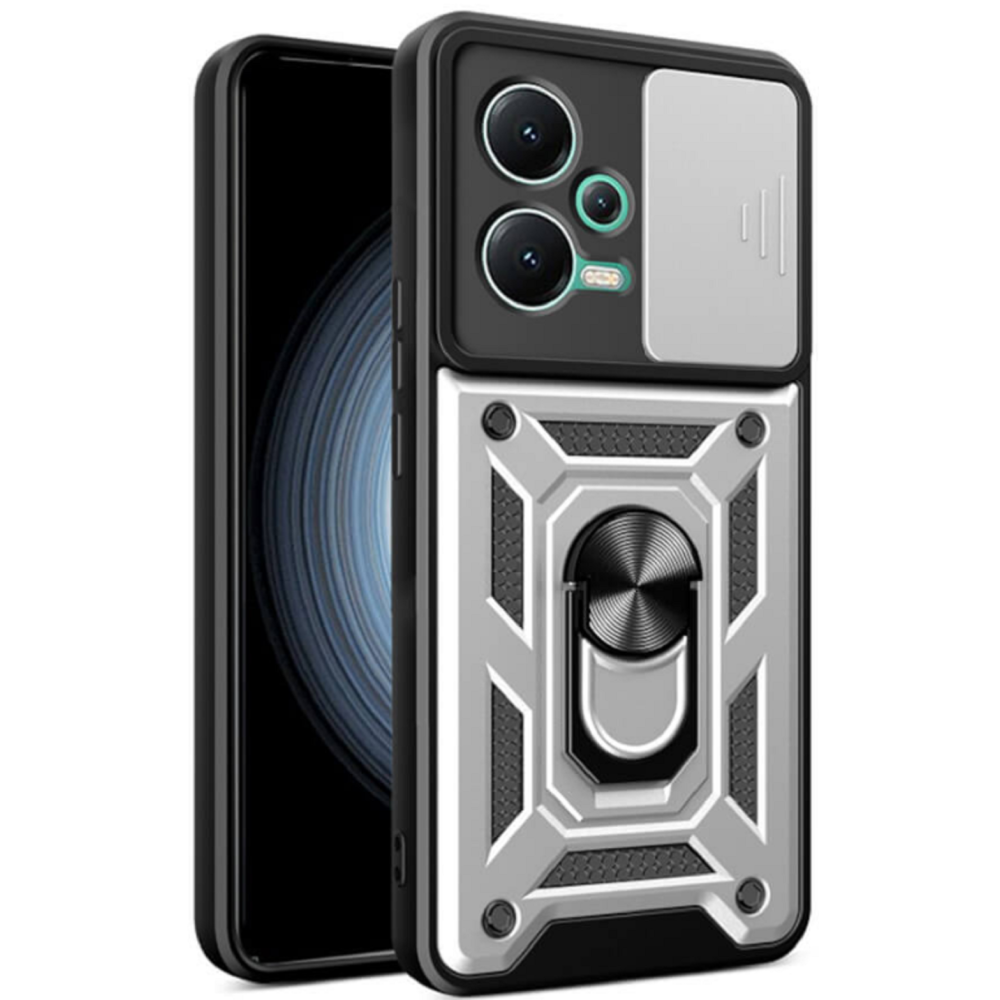 Bodycell Armor Slide - Ανθεκτική Θήκη Xiaomi Poco X5 με Κάλυμμα για την Κάμερα & Μεταλλικό Ring Holder - Silver (5206015011900)