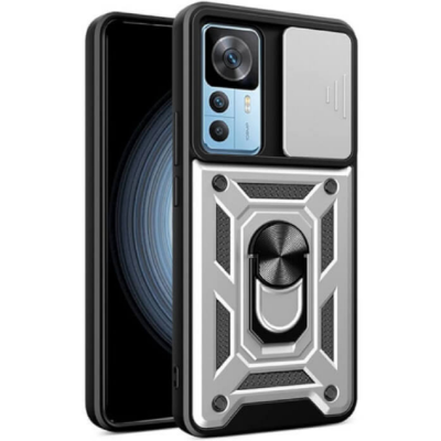 Bodycell Armor Slide - Ανθεκτική Θήκη Xiaomi 12T / 12T Pro με Κάλυμμα για την Κάμερα & Μεταλλικό Ring Holder - Silver (5206015018923)