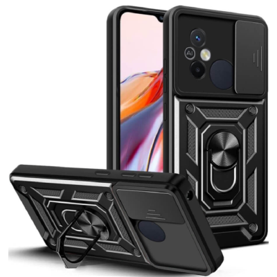 Bodycell Armor Slide - Ανθεκτική Θήκη Xiaomi Redmi 12C με Κάλυμμα για την Κάμερα & Μεταλλικό Ring Holder - Black (5206015012815)