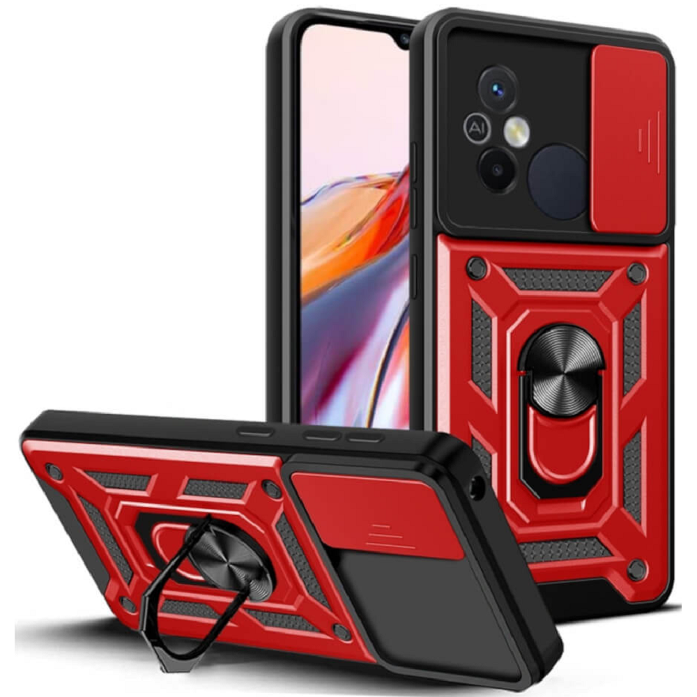 Bodycell Armor Slide - Ανθεκτική Θήκη Xiaomi Redmi 12C με Κάλυμμα για την Κάμερα & Μεταλλικό Ring Holder - Red (5206015012822)