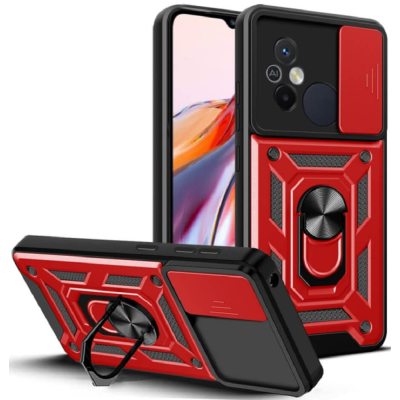 Bodycell Armor Slide - Ανθεκτική Θήκη Xiaomi Redmi 12C με Κάλυμμα για την Κάμερα & Μεταλλικό Ring Holder - Red (5206015012822)
