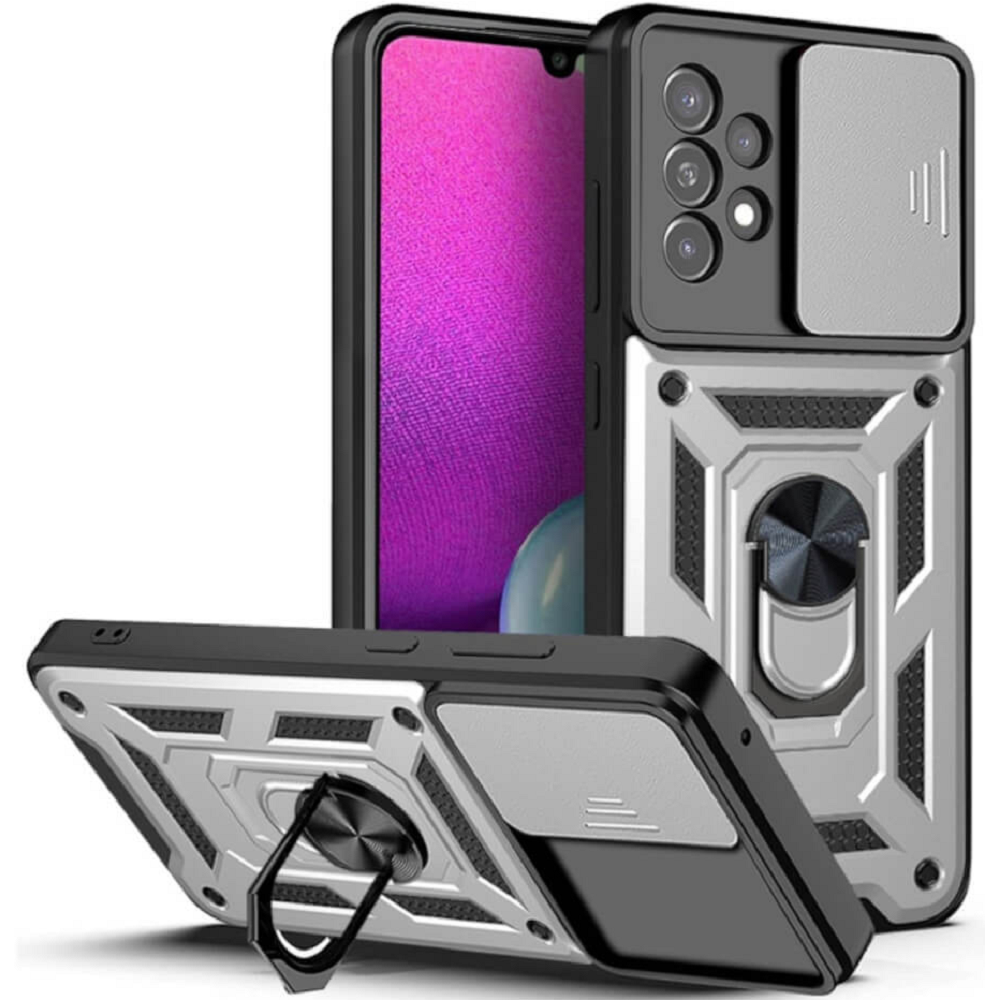 Bodycell Armor Slide - Ανθεκτική Θήκη Samsung Galaxy A33 5G με Κάλυμμα για την Κάμερα & Μεταλλικό Ring Holder - Silver (5206015011399)