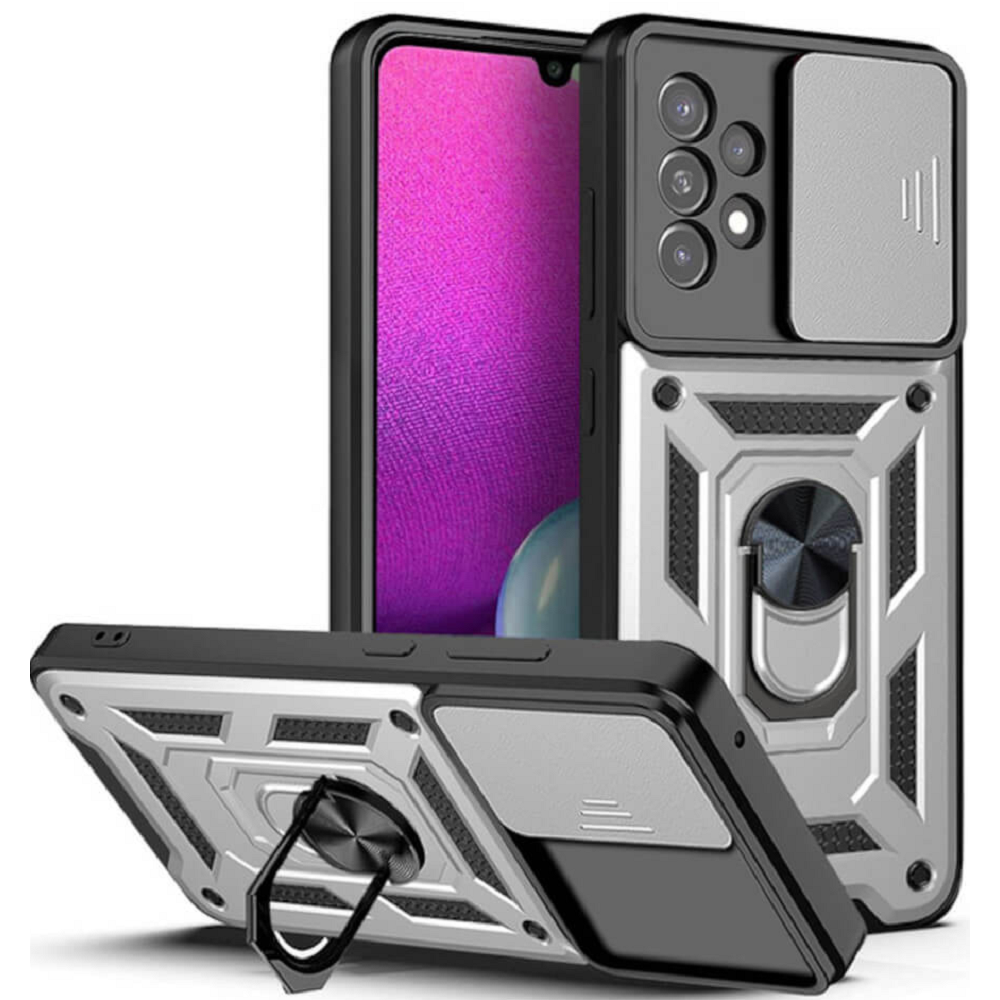 Bodycell Armor Slide - Ανθεκτική Θήκη Samsung Galaxy A23 με Κάλυμμα για την Κάμερα & Μεταλλικό Ring Holder - Silver (5206015003844)