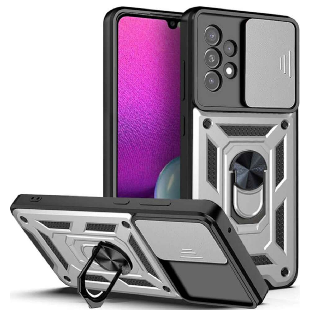 Bodycell Armor Slide - Ανθεκτική Θήκη Samsung Galaxy A53 5G με Κάλυμμα για την Κάμερα & Μεταλλικό Ring Holder - Silver (5206015011429)