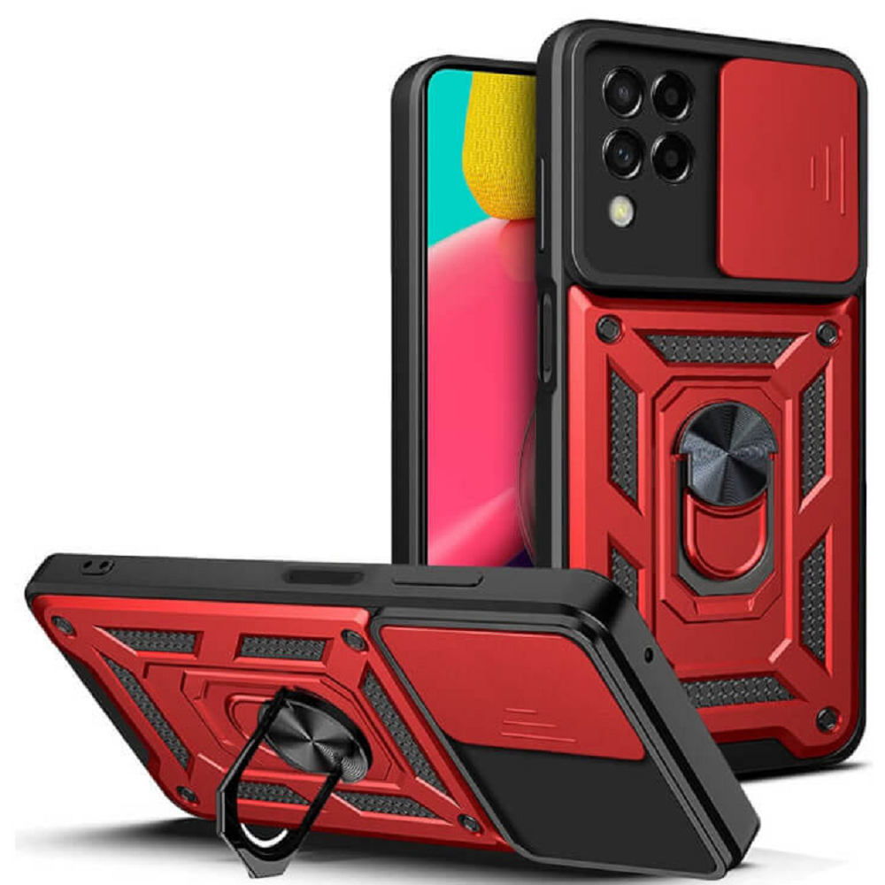 Bodycell Armor Slide - Ανθεκτική Θήκη Samsung Galaxy M53 με Κάλυμμα για την Κάμερα & Μεταλλικό Ring Holder - Red (5206015019173)