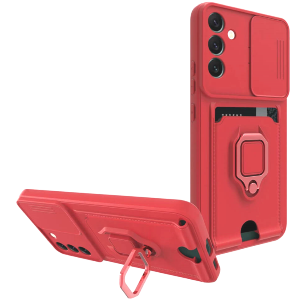 Bodycell Multifunction - Ανθεκτική Θήκη Samsung Galaxy A14 με Λουράκι Λαιμού / Κάλυμμα Κάμερας / Ring Holder / Υποδοχή Κάρτας - Red (5206015012693)