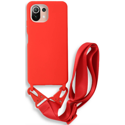 Bodycell Θήκη Σιλικόνης με Λουράκι Λαιμού - Xiaomi 11 Lite 5G NE / Mi 11 Lite - Red (5206015001918)