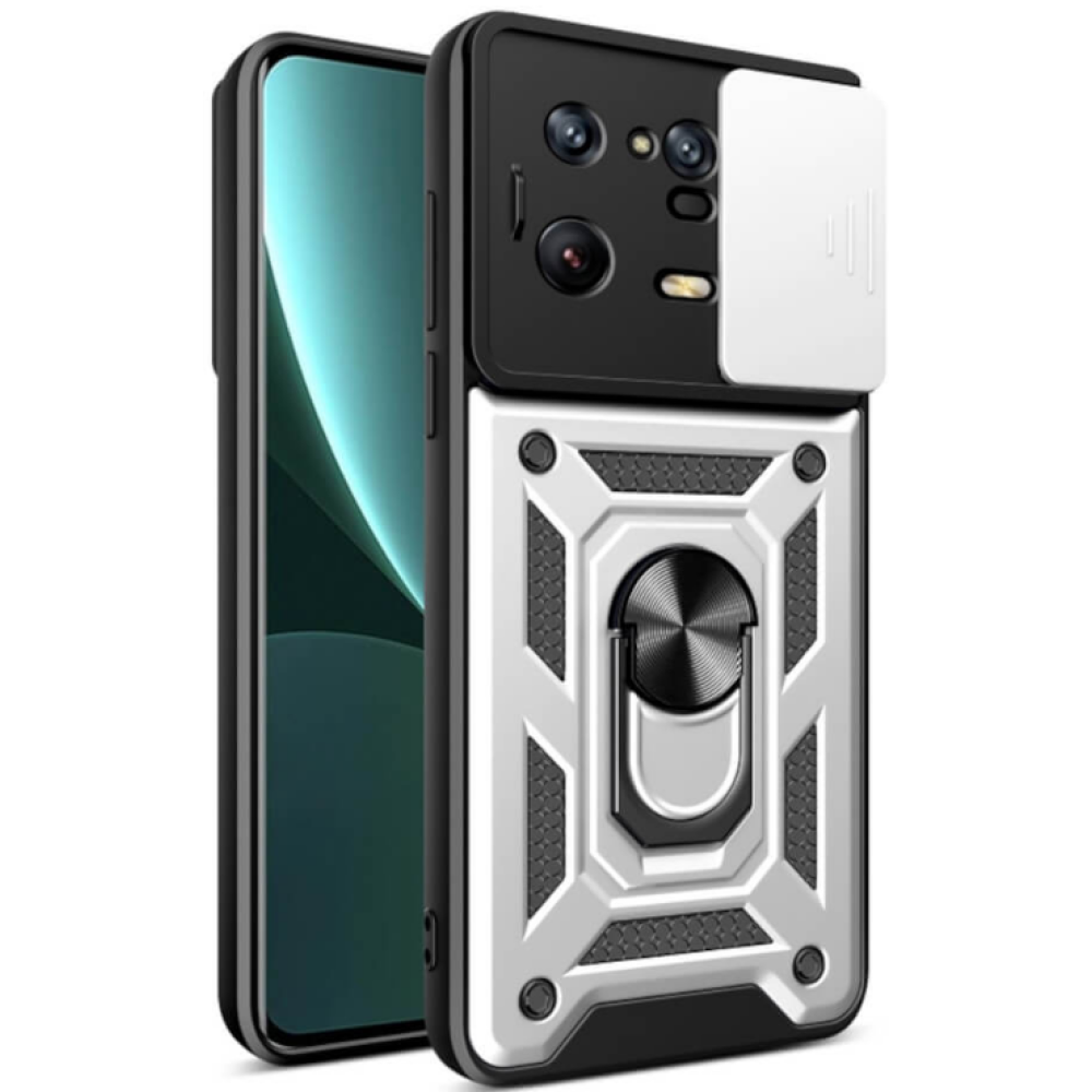 Bodycell Armor Slide - Ανθεκτική Θήκη Xiaomi 13 Pro με Κάλυμμα για την Κάμερα & Μεταλλικό Ring Holder - Silver (5206015011528)