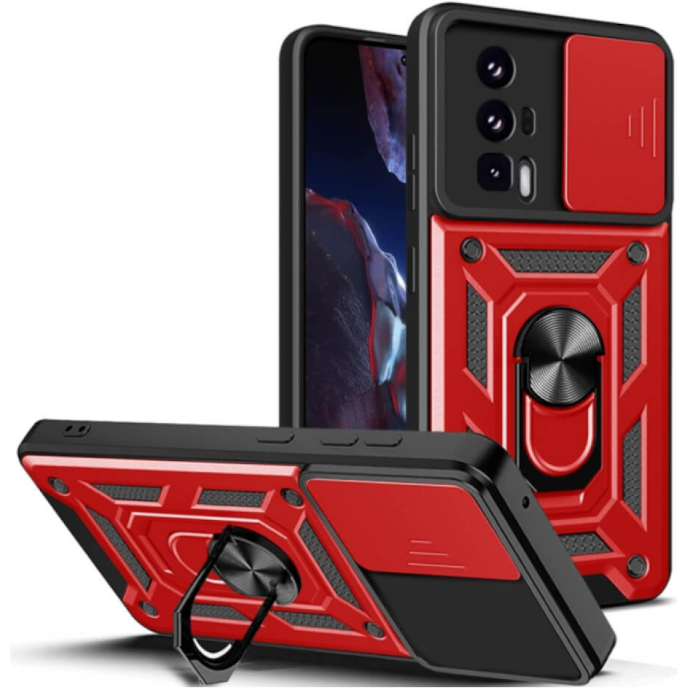 Bodycell Armor Slide - Ανθεκτική Θήκη Xiaomi Poco F5 Pro με Κάλυμμα για την Κάμερα & Μεταλλικό Ring Holder - Red (5206015022609)
