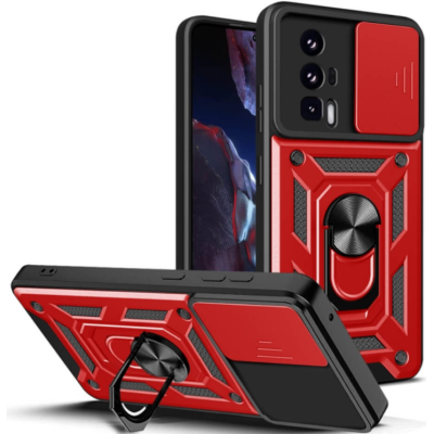 Bodycell Armor Slide - Ανθεκτική Θήκη Xiaomi Poco F5 Pro με Κάλυμμα για την Κάμερα & Μεταλλικό Ring Holder - Red (5206015022609)