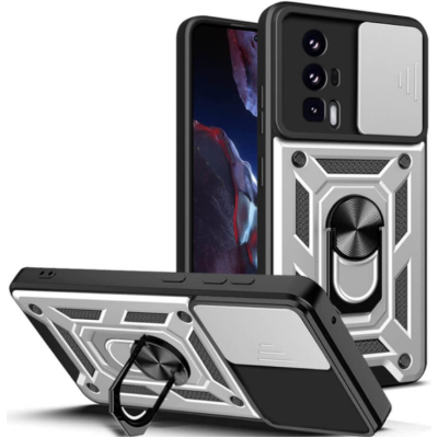 Bodycell Armor Slide - Ανθεκτική Θήκη Xiaomi Poco F5 Pro με Κάλυμμα για την Κάμερα & Μεταλλικό Ring Holder - Silver (5206015022616)