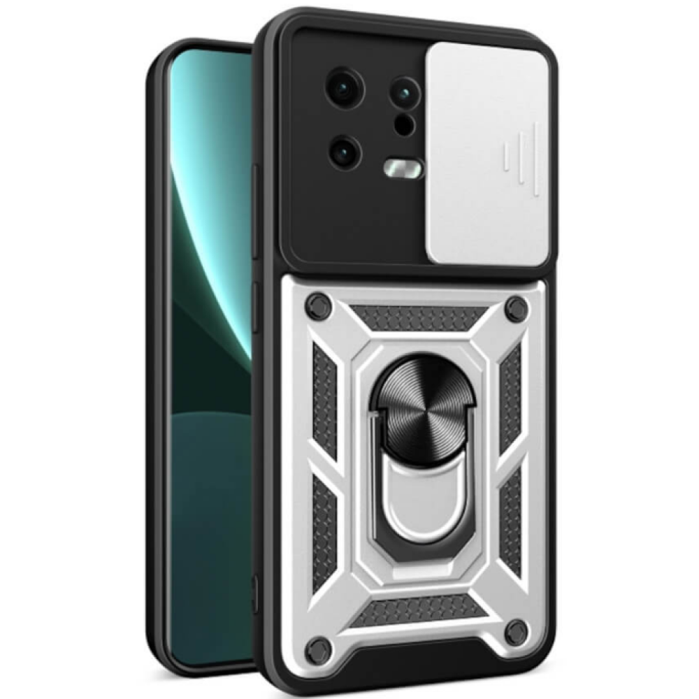Bodycell Armor Slide - Ανθεκτική Θήκη Xiaomi 13 με Κάλυμμα για την Κάμερα & Μεταλλικό Ring Holder - Silver (5206015011498)