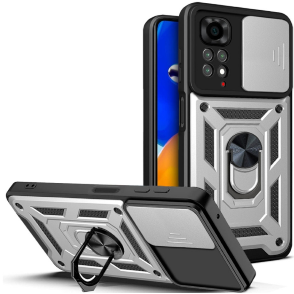Bodycell Armor Slide - Ανθεκτική Θήκη Xiaomi Redmi Note 11 / 11S με Κάλυμμα για την Κάμερα & Μεταλλικό Ring Holder - Silver (5206015011535)