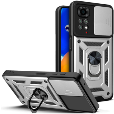 Bodycell Armor Slide - Ανθεκτική Θήκη Xiaomi Redmi Note 11 / 11S με Κάλυμμα για την Κάμερα & Μεταλλικό Ring Holder - Silver (5206015011535)