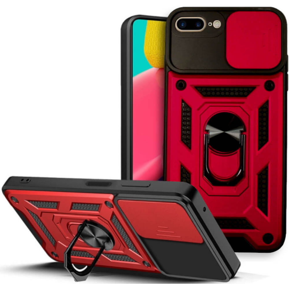 Bodycell Armor Slide - Ανθεκτική Θήκη iPhone 8 Plus / 7 Plus με Κάλυμμα για την Κάμερα & Μεταλλικό Ring Holder - Red (5206015014017)