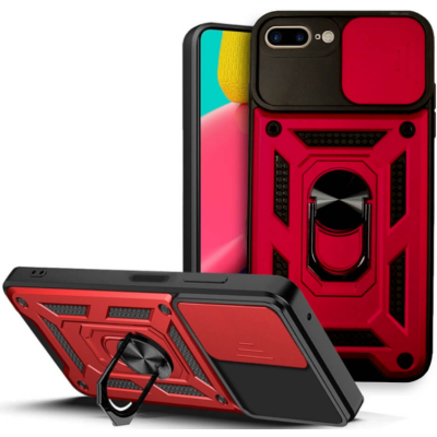 Bodycell Armor Slide - Ανθεκτική Θήκη iPhone 8 Plus / 7 Plus με Κάλυμμα για την Κάμερα & Μεταλλικό Ring Holder - Red (5206015014017)