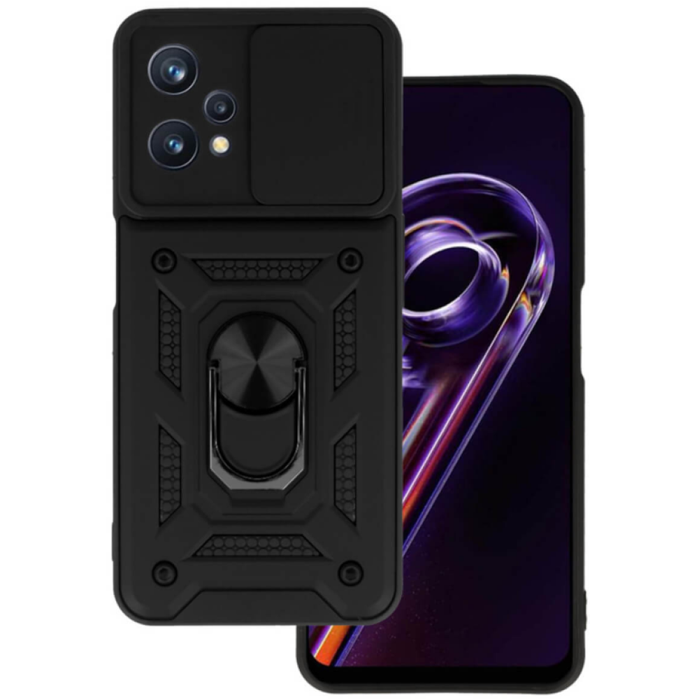 Bodycell Armor Slide - Ανθεκτική Θήκη Realme 9 4G / 9 Pro Plus με Κάλυμμα για την Κάμερα & Μεταλλικό Ring Holder - Black (5206015009747)