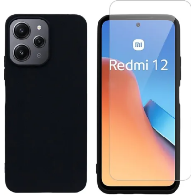 Vivid Σετ Θήκη Σιλικόνης & Tempered Glass - Xiaomi Redmi 12 - Transparent / Black (VIMAT319BKGLASSTN)