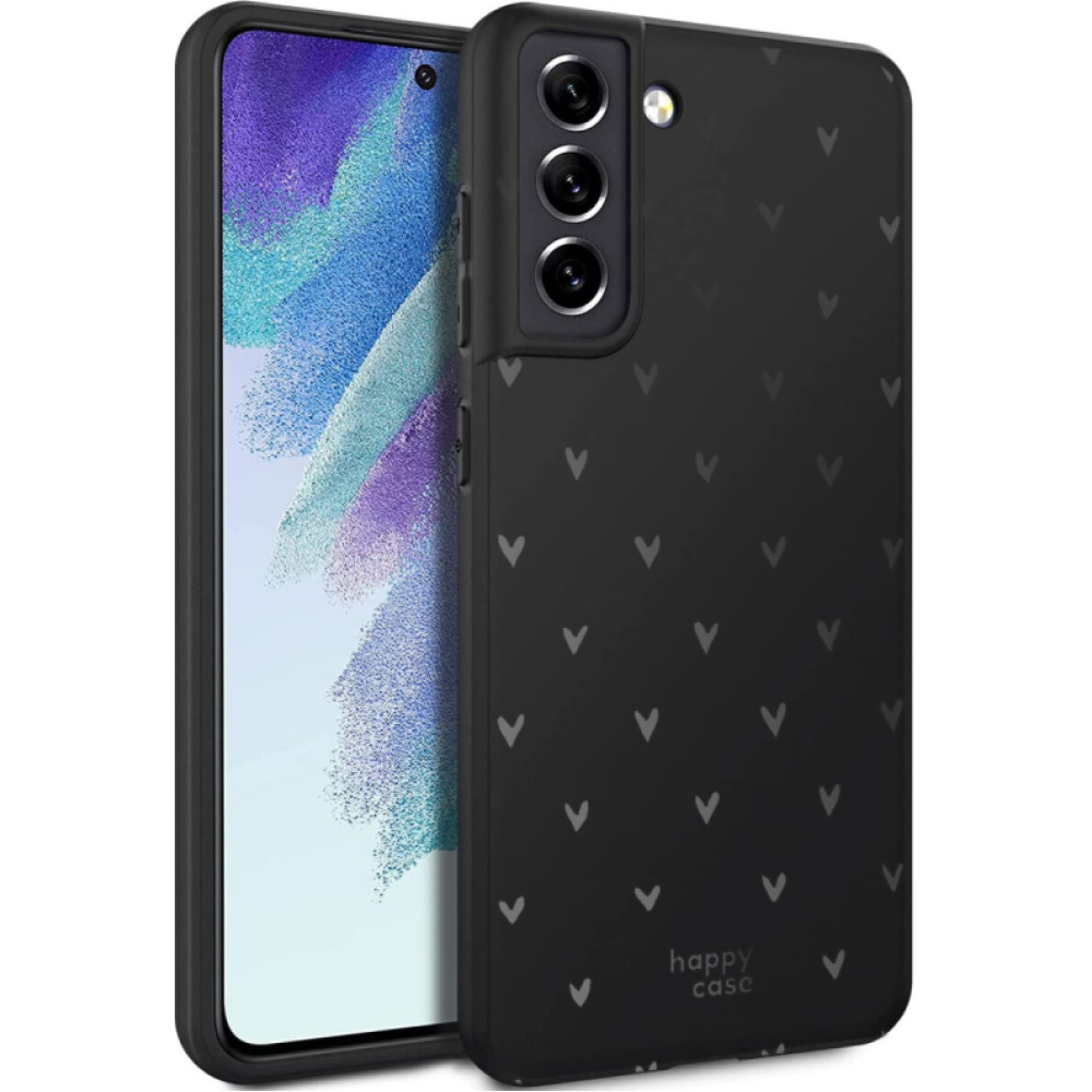 HappyCase Θήκη Σιλικόνης Samsung Galaxy S21 FE 5G - Hearts Print Black (8719246398605)