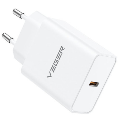 Veger Fast Charger - Ταχυφορτιστής Ταξιδιού / Αντάπτορας Με 1x Type-C - 25W - White (VLS2501)