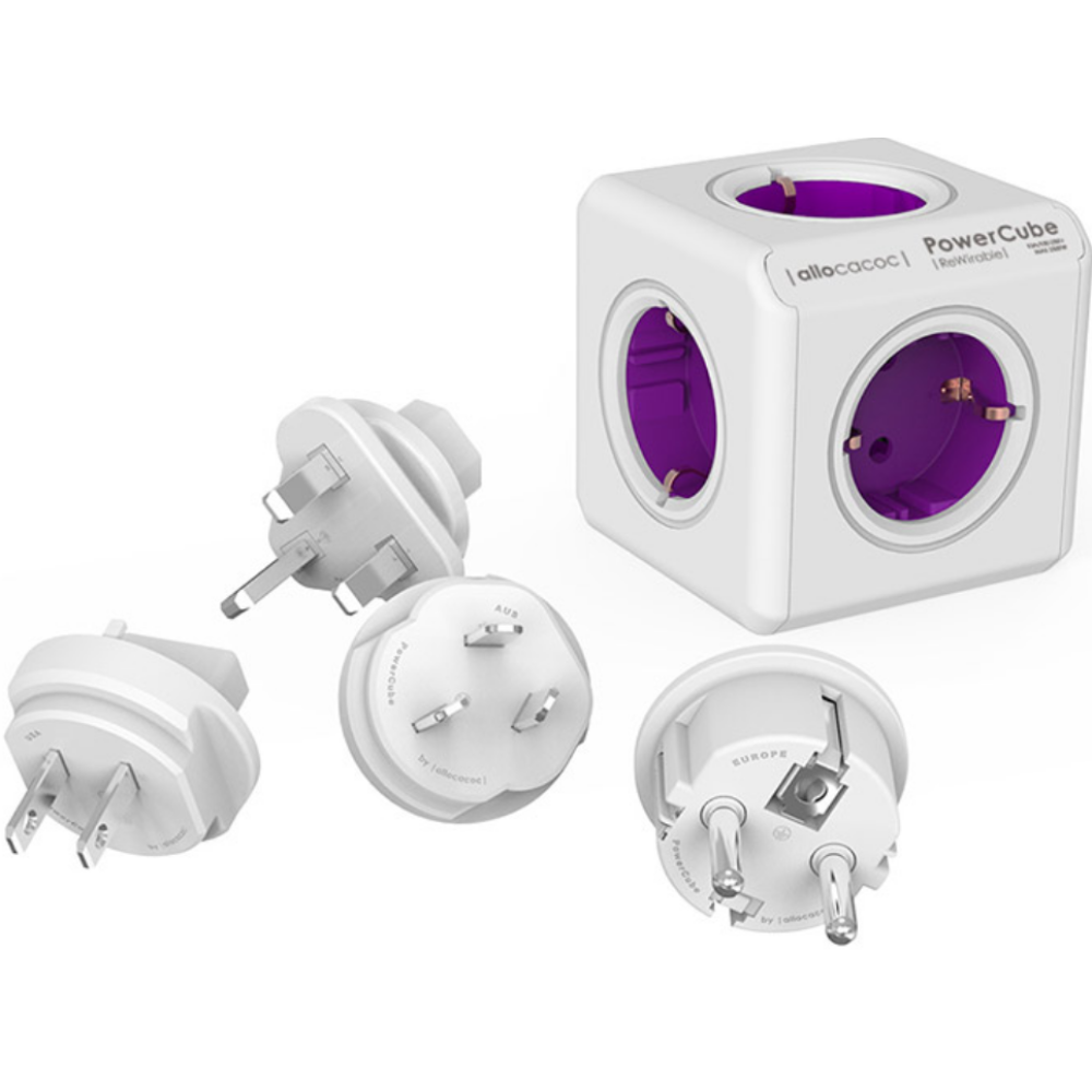 Allocacoc PowerCube Rewirable - Πολύπριζο με 5 Υποδοχές Type-F 2500W / 4 Βύσματα US / EU / UK / AU/CN - Orchid Purple - 2 Έτη Εγγύηση (1600/DERWPC)