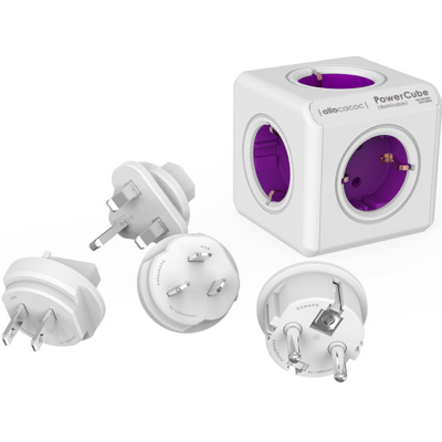 Allocacoc PowerCube Rewirable - Πολύπριζο με 5 Υποδοχές Type-F 2500W / 4 Βύσματα US / EU / UK / AU/CN - Orchid Purple - 2 Έτη Εγγύηση (1600/DERWPC)